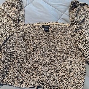 Rue21 Beige and Black Smocked Leopard Crop Top